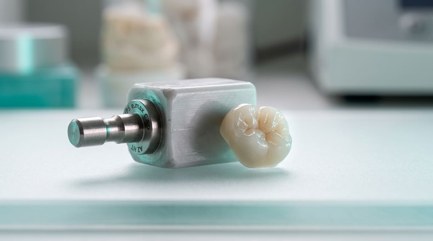 Präzise CAD/CAM Vollkeramik-Krone und Keramikblock
